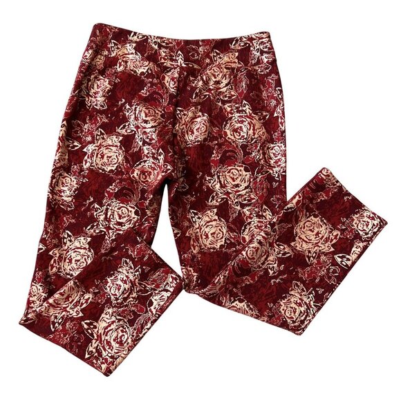 Soft Surroundings New XL Red Gold Floral Perfect Ponte Straight Leg Serrano Pant - Picture 4 of 12